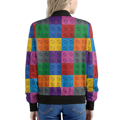 Building Blocks Toy Pattern Print Women's Bomber Jacket