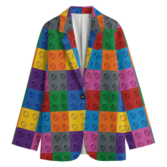 Building Blocks Toy Pattern Print Women's Cotton Blazer