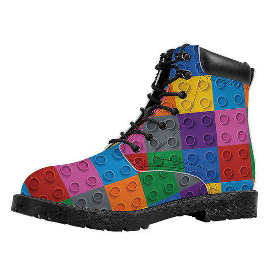 Building Blocks Toy Pattern Print Work Boots