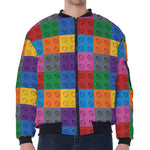 Building Blocks Toy Pattern Print Zip Sleeve Bomber Jacket