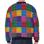 Building Blocks Toy Pattern Print Zip Sleeve Bomber Jacket
