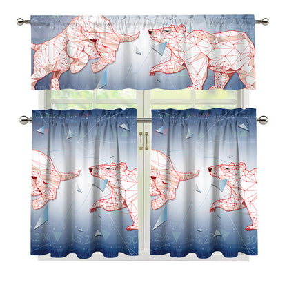 Bull And Bear Stock Market Print 3 Piece Kitchen Curtains