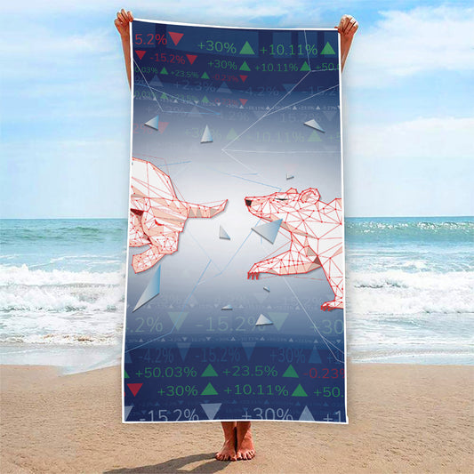 Bull And Bear Stock Market Print Beach Towel