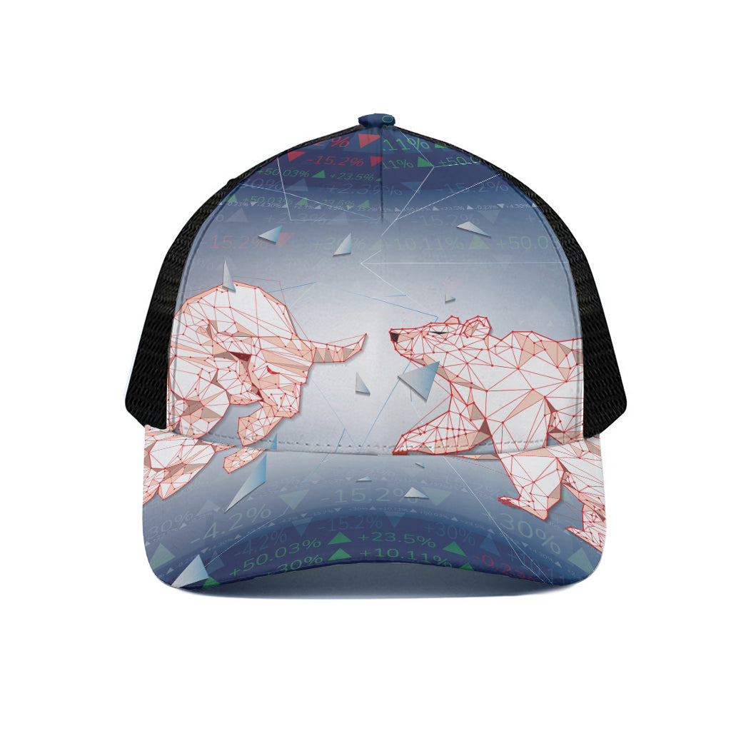 Bull And Bear Stock Market Print Black Mesh Trucker Cap