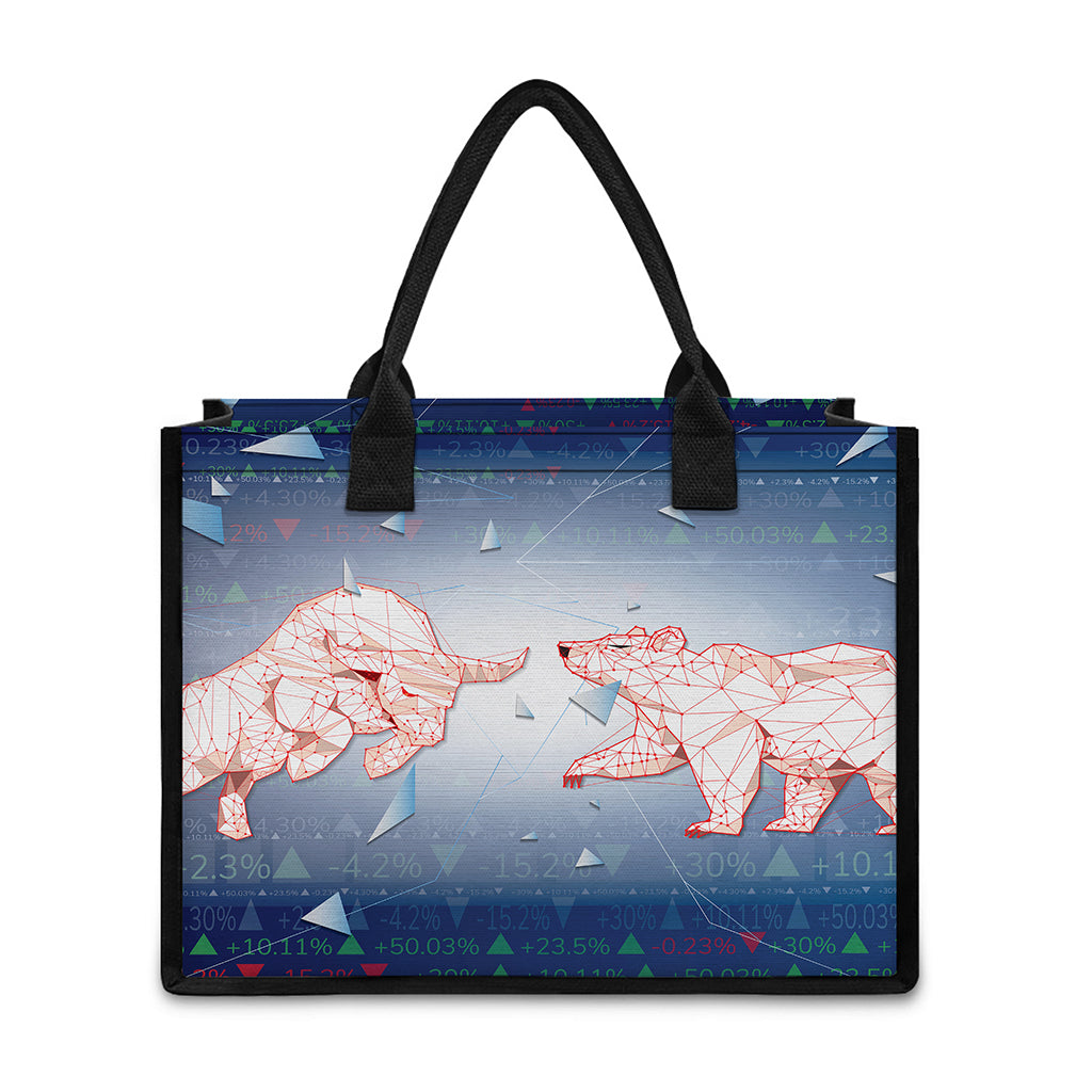 Bull And Bear Stock Market Print Canvas Tote Bag