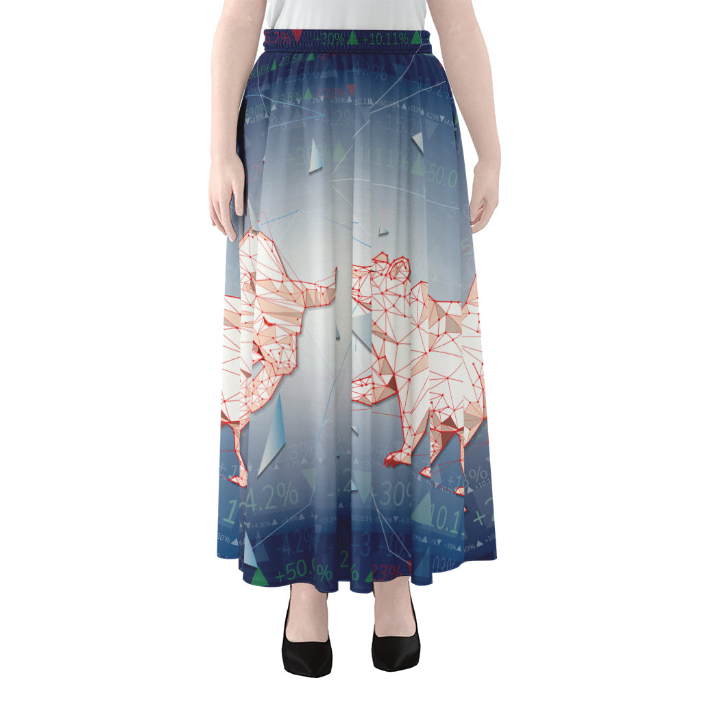 Bull And Bear Stock Market Print Chiffon Maxi Skirt