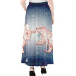 Bull And Bear Stock Market Print Chiffon Maxi Skirt