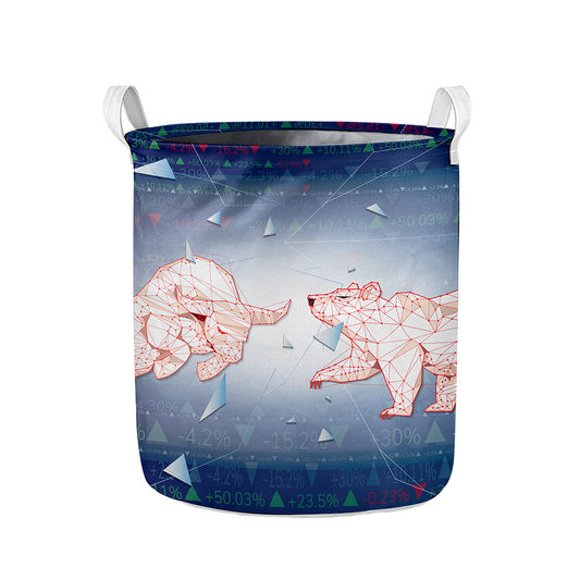 Bull And Bear Stock Market Print Collapsible Laundry Basket