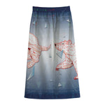 Bull And Bear Stock Market Print Cotton Front Slit Maxi Skirt