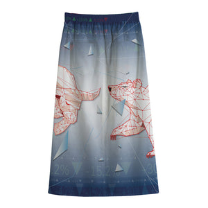 Bull And Bear Stock Market Print Cotton Front Slit Maxi Skirt