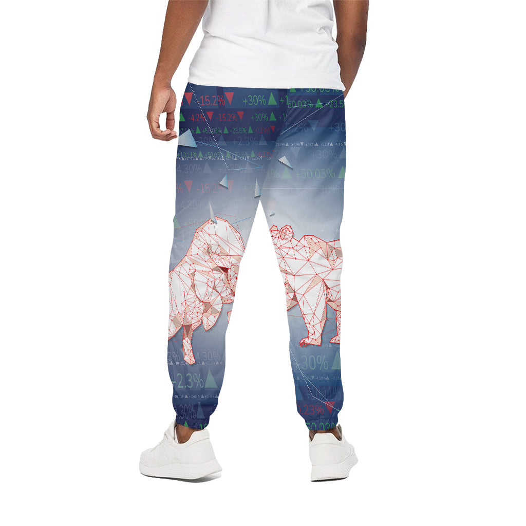 Bull And Bear Stock Market Print Cotton Pants