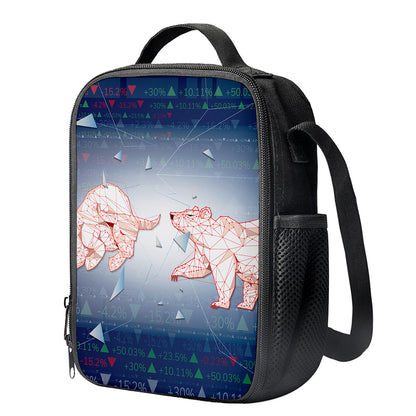 Bull And Bear Stock Market Print Crossbody Lunch Bag