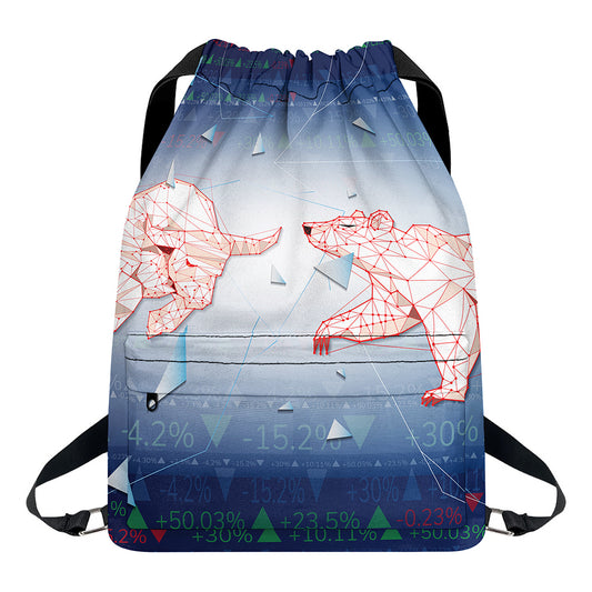 Bull And Bear Stock Market Print Drawstring Backpack