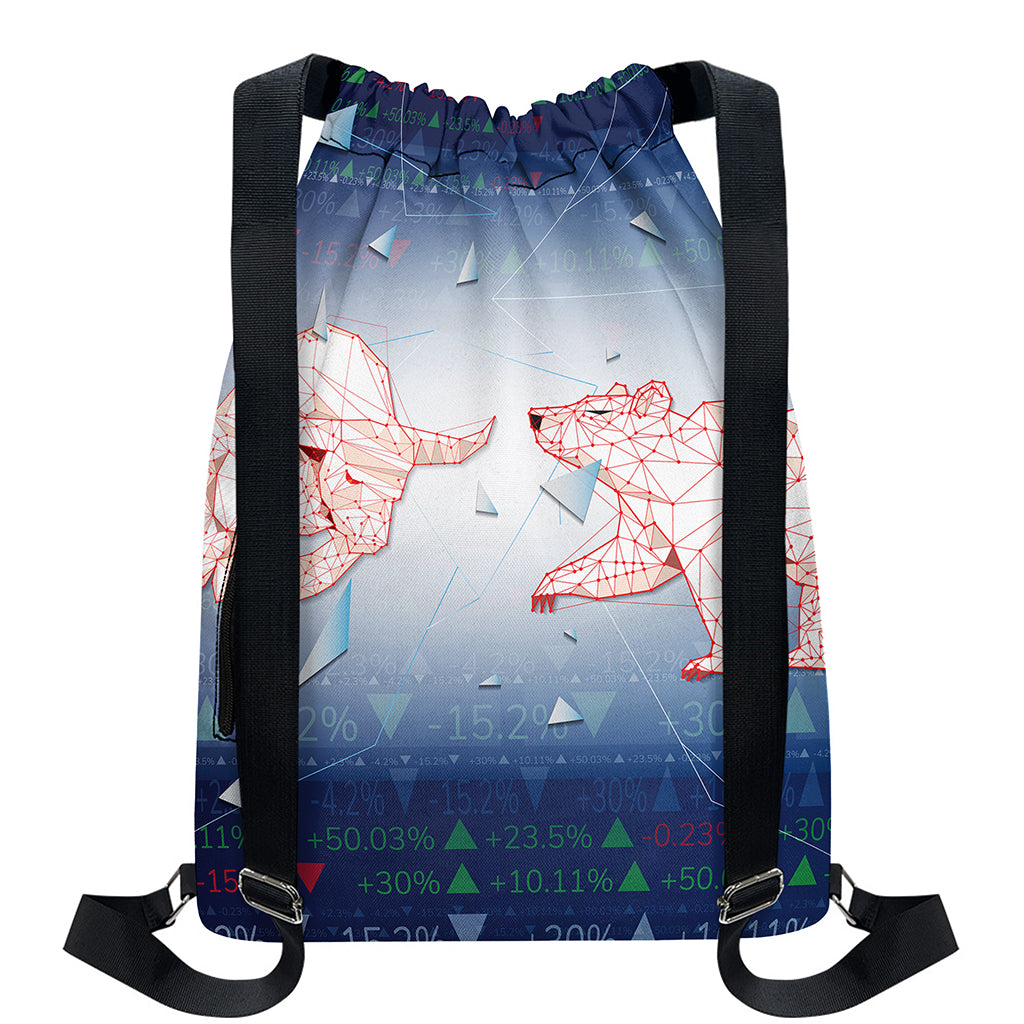 Bull And Bear Stock Market Print Drawstring Backpack