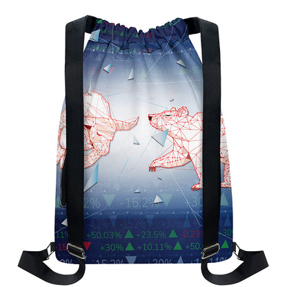 Bull And Bear Stock Market Print Drawstring Backpack