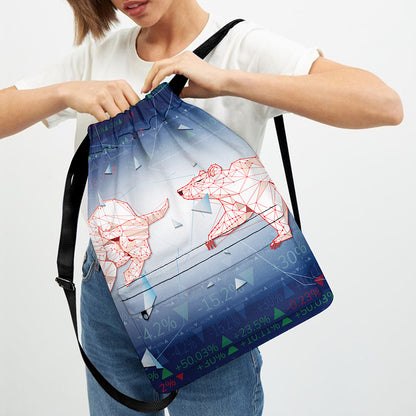 Bull And Bear Stock Market Print Drawstring Backpack