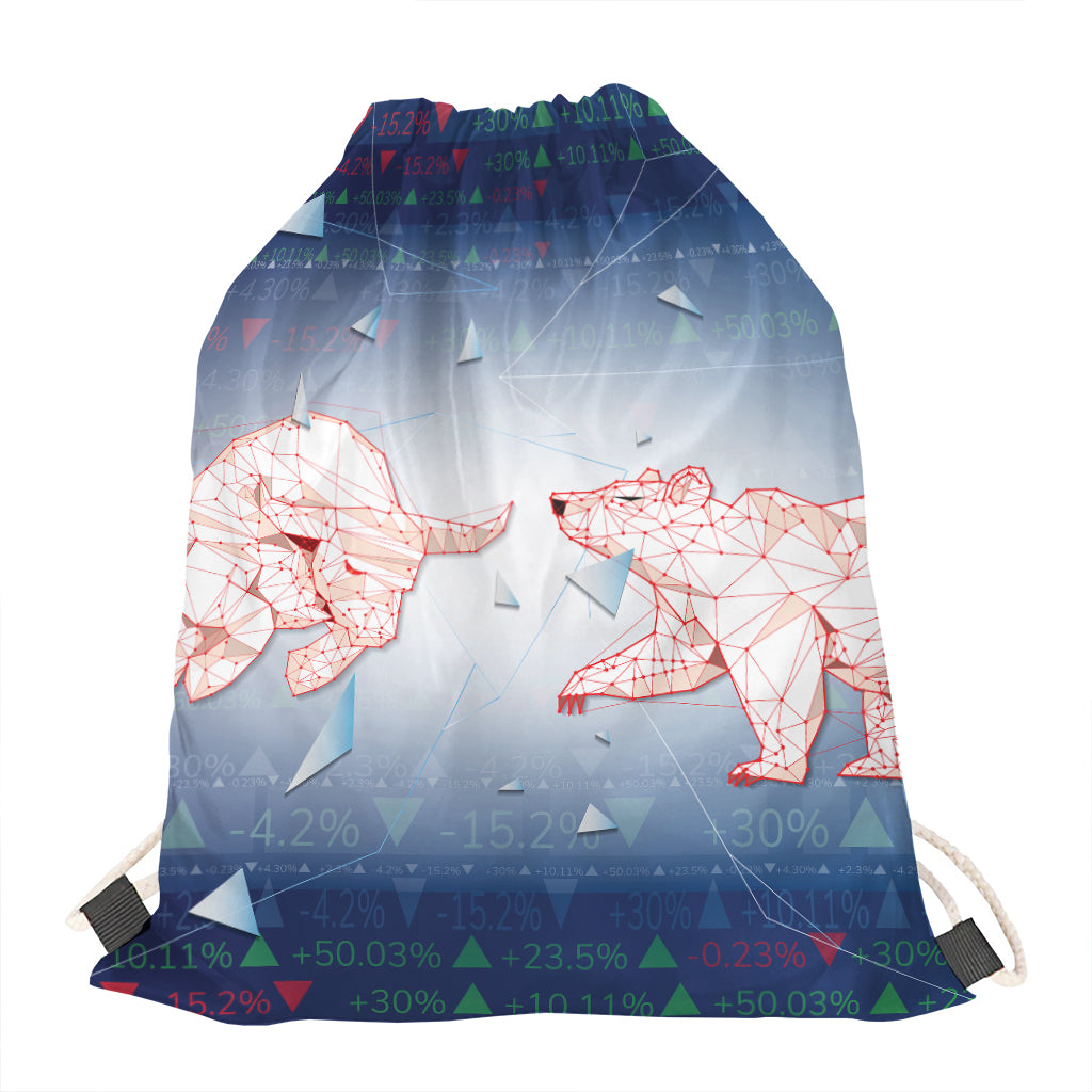 Bull And Bear Stock Market Print Drawstring Bag