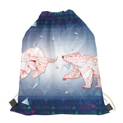 Bull And Bear Stock Market Print Drawstring Bag