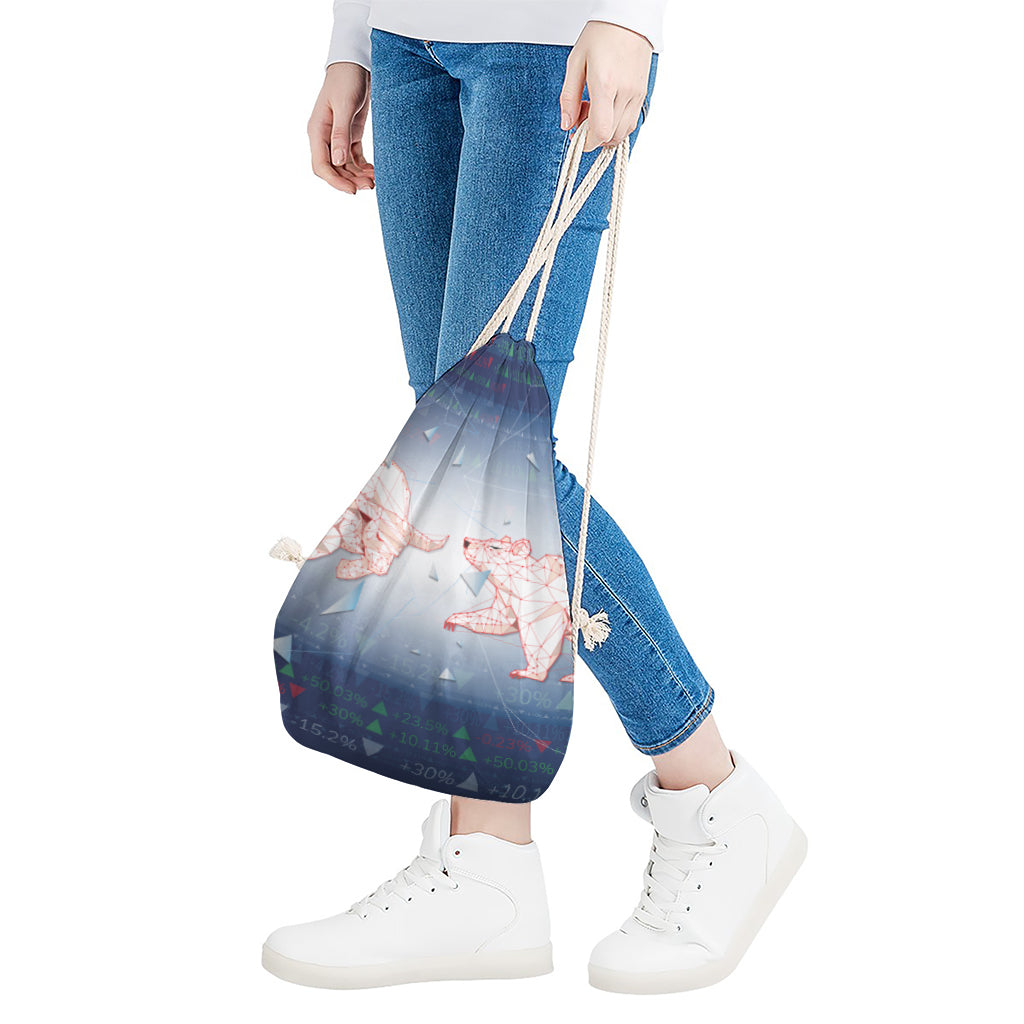 Bull And Bear Stock Market Print Drawstring Bag