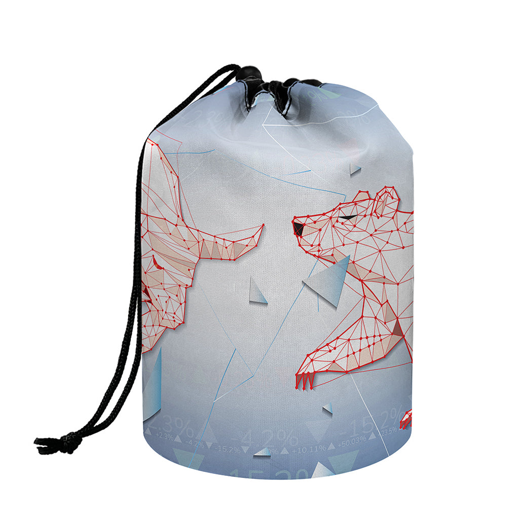 Bull And Bear Stock Market Print Drawstring Makeup Bag