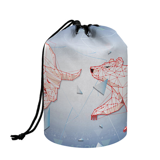 Bull And Bear Stock Market Print Drawstring Makeup Bag