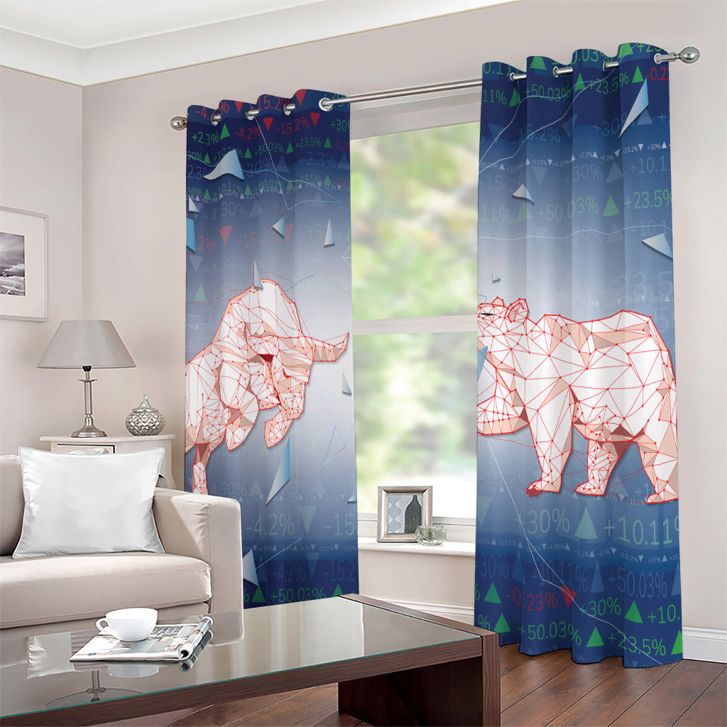 Bull And Bear Stock Market Print Extra Wide Grommet Curtains