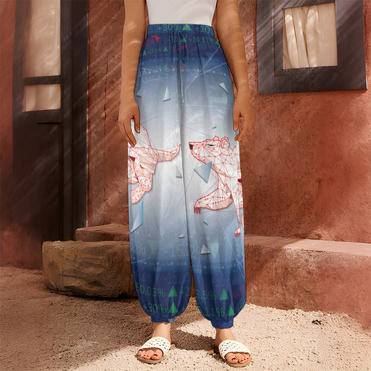 Bull And Bear Stock Market Print Harem Pants