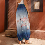 Bull And Bear Stock Market Print Harem Pants