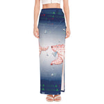 Bull And Bear Stock Market Print High Slit Maxi Skirt