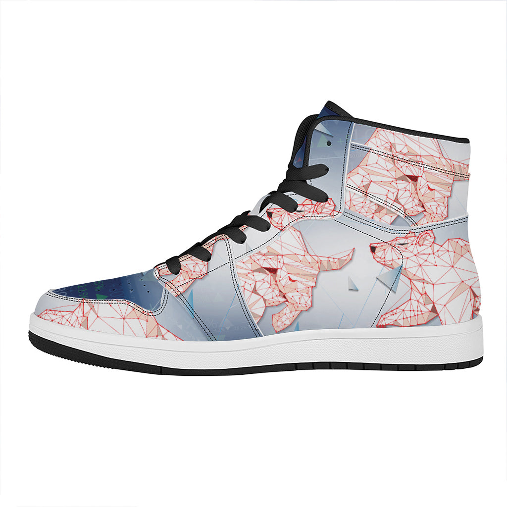 Bull And Bear Stock Market Print High Top Leather Sneakers