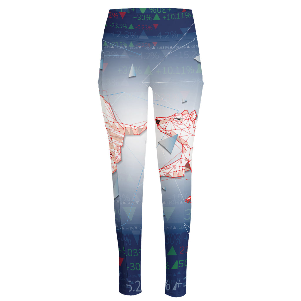 Bull And Bear Stock Market Print High-Waisted Pocket Leggings