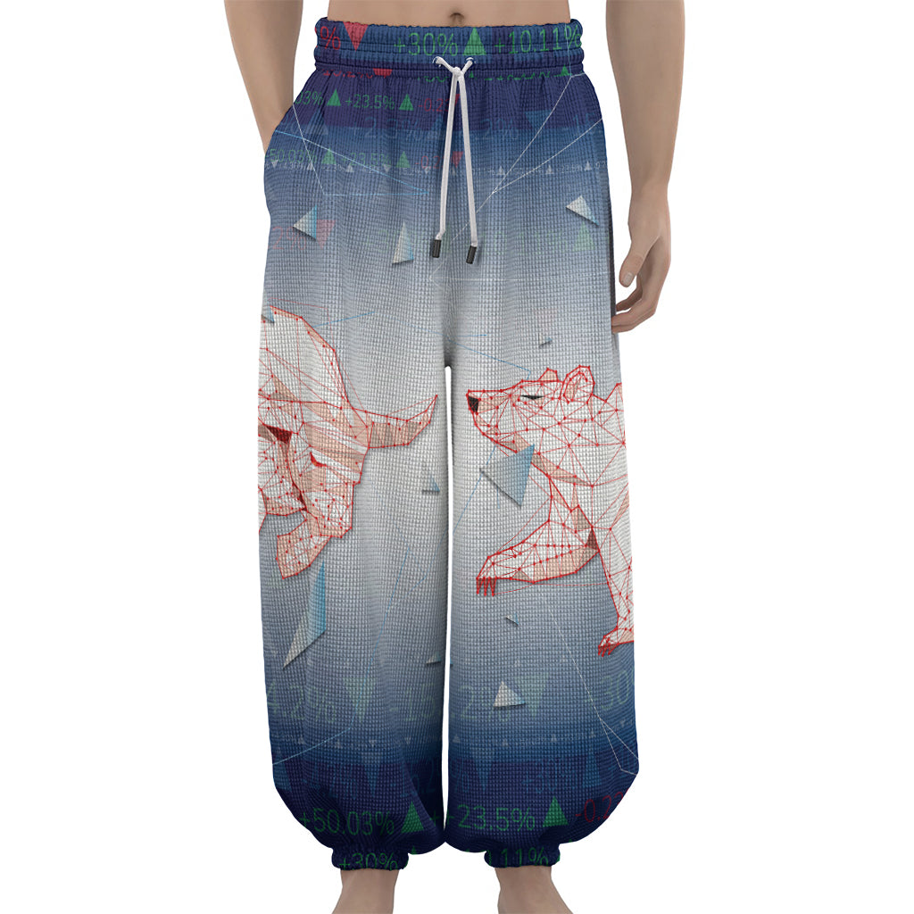 Bull And Bear Stock Market Print Lantern Pants