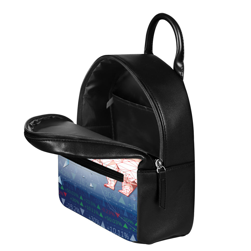 Bull And Bear Stock Market Print Leather Backpack
