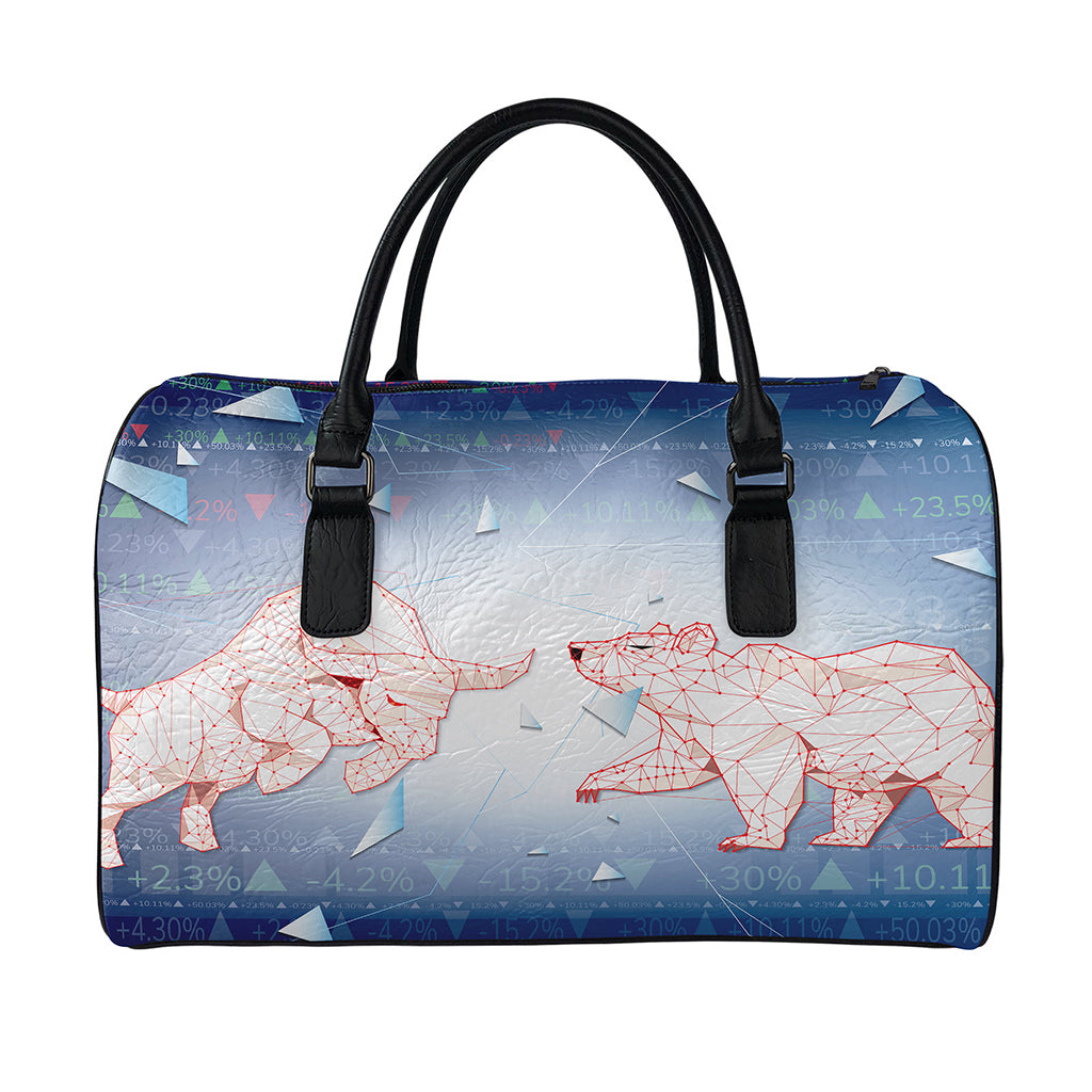 Bull And Bear Stock Market Print Leather Duffle Bag