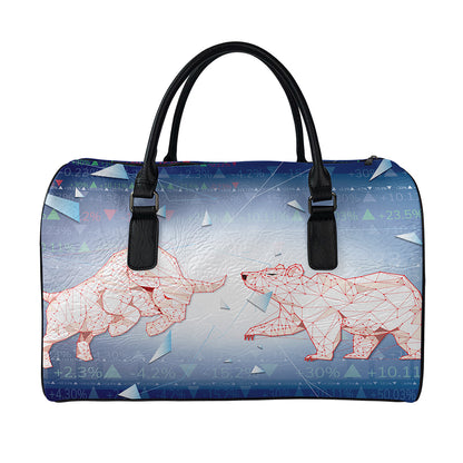 Bull And Bear Stock Market Print Leather Duffle Bag