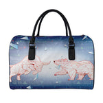 Bull And Bear Stock Market Print Leather Duffle Bag