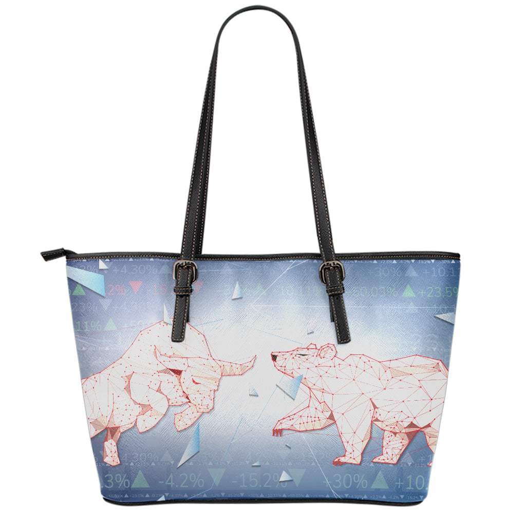 Bull And Bear Stock Market Print Leather Tote Bag