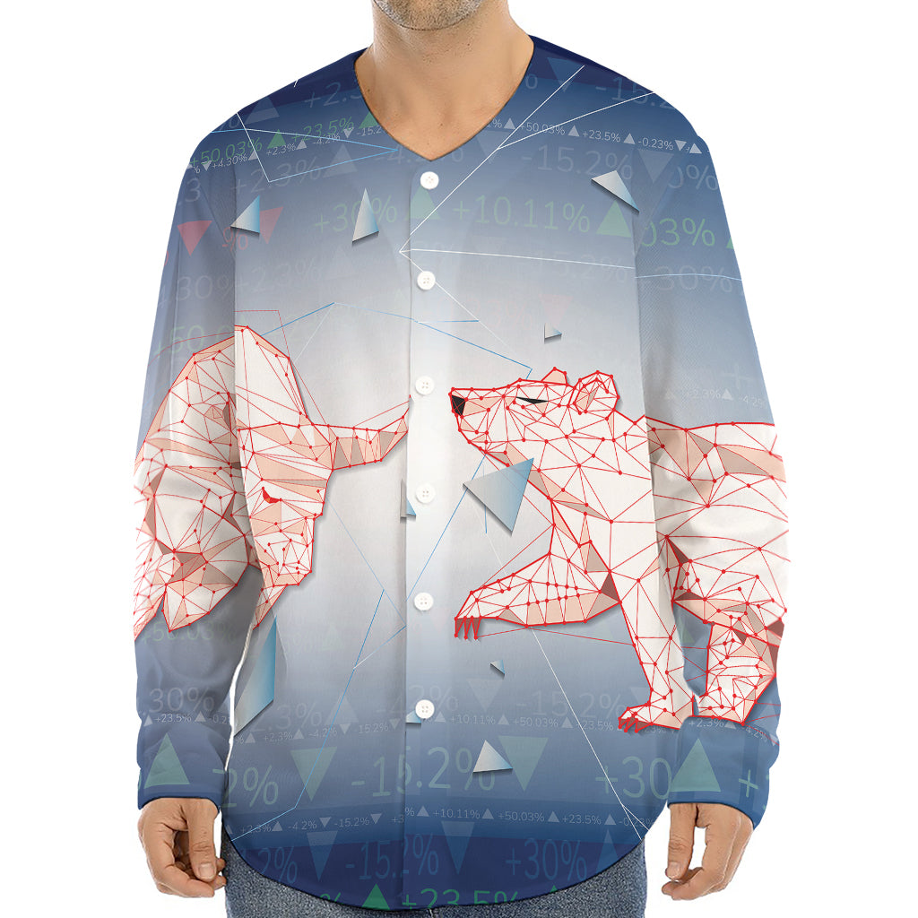 Bull And Bear Stock Market Print Long Sleeve Baseball Jersey