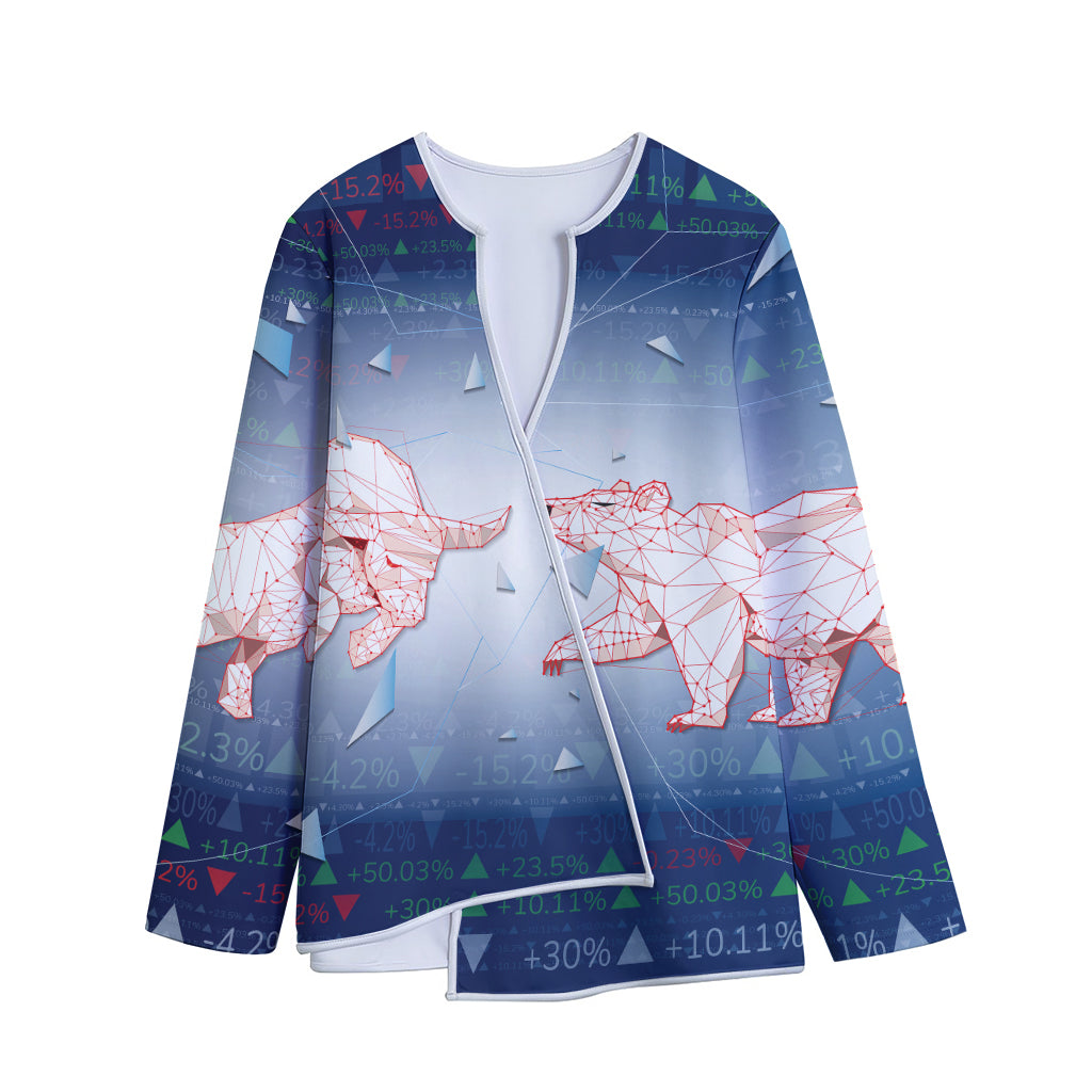 Bull And Bear Stock Market Print Long Sleeve Short Coat