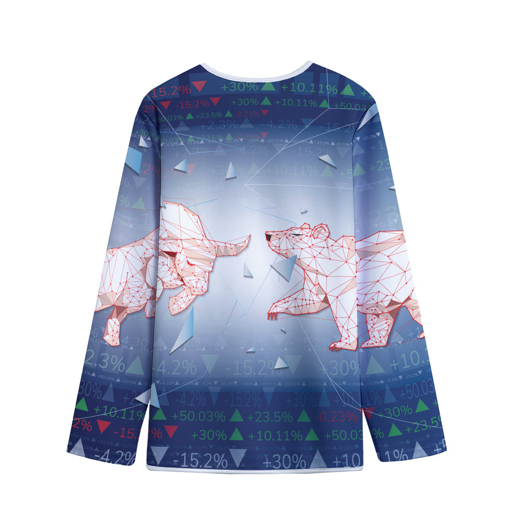 Bull And Bear Stock Market Print Long Sleeve Short Coat