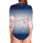 Bull And Bear Stock Market Print Long Sleeve Swimsuit