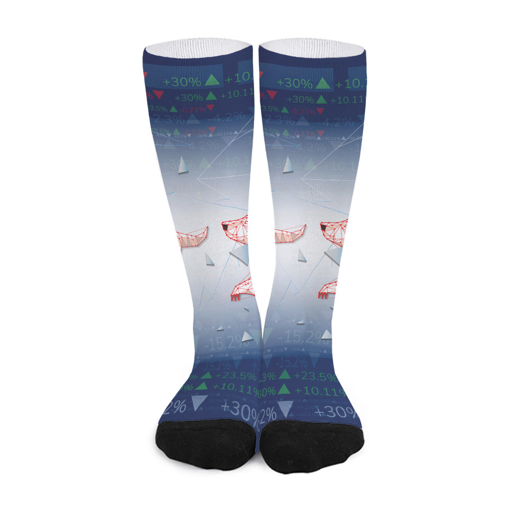 Bull And Bear Stock Market Print Long Socks