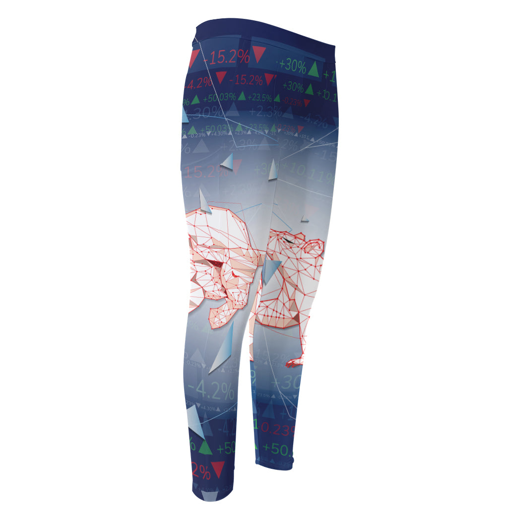 Bull And Bear Stock Market Print Men's Compression Pants