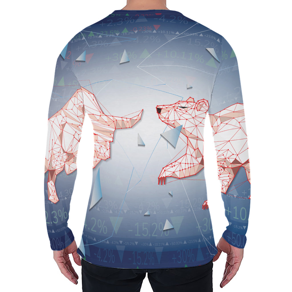 Bull And Bear Stock Market Print Men's Long Sleeve T-Shirt