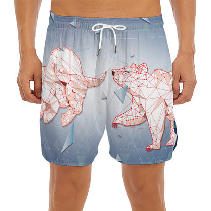 Bull And Bear Stock Market Print Men's Split Running Shorts