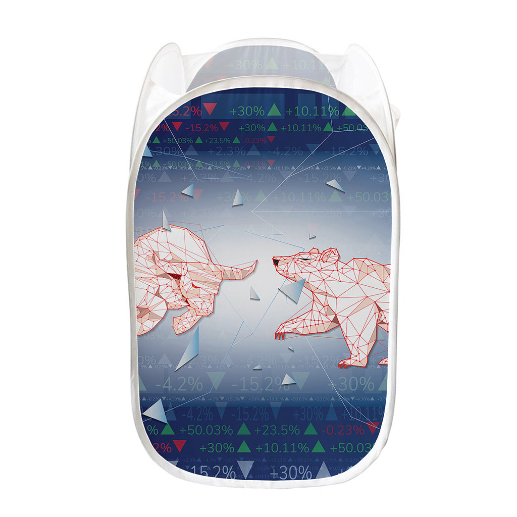 Bull And Bear Stock Market Print Mesh Laundry Hamper