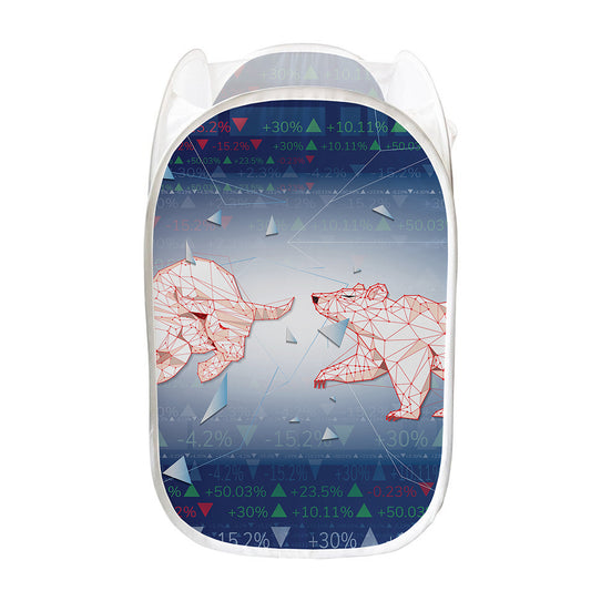 Bull And Bear Stock Market Print Mesh Laundry Hamper