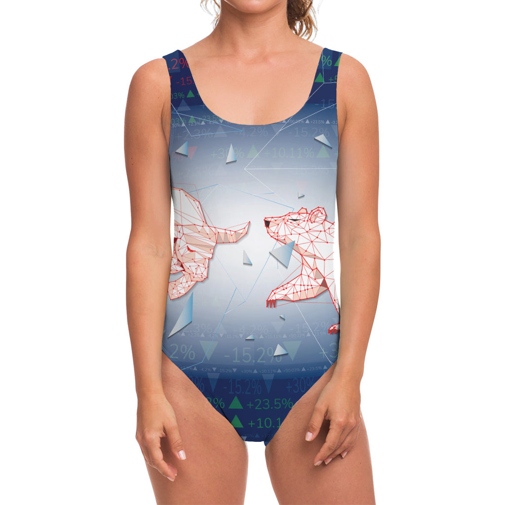 Bull And Bear Stock Market Print One Piece Swimsuit