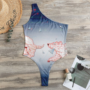 Bull And Bear Stock Market Print One Shoulder Bodysuit