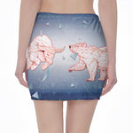 Bull And Bear Stock Market Print Pencil Mini Skirt